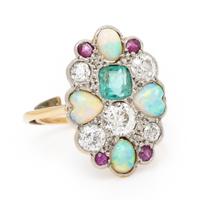 Multigem and Platinum-Topped Yellow Gold Ring