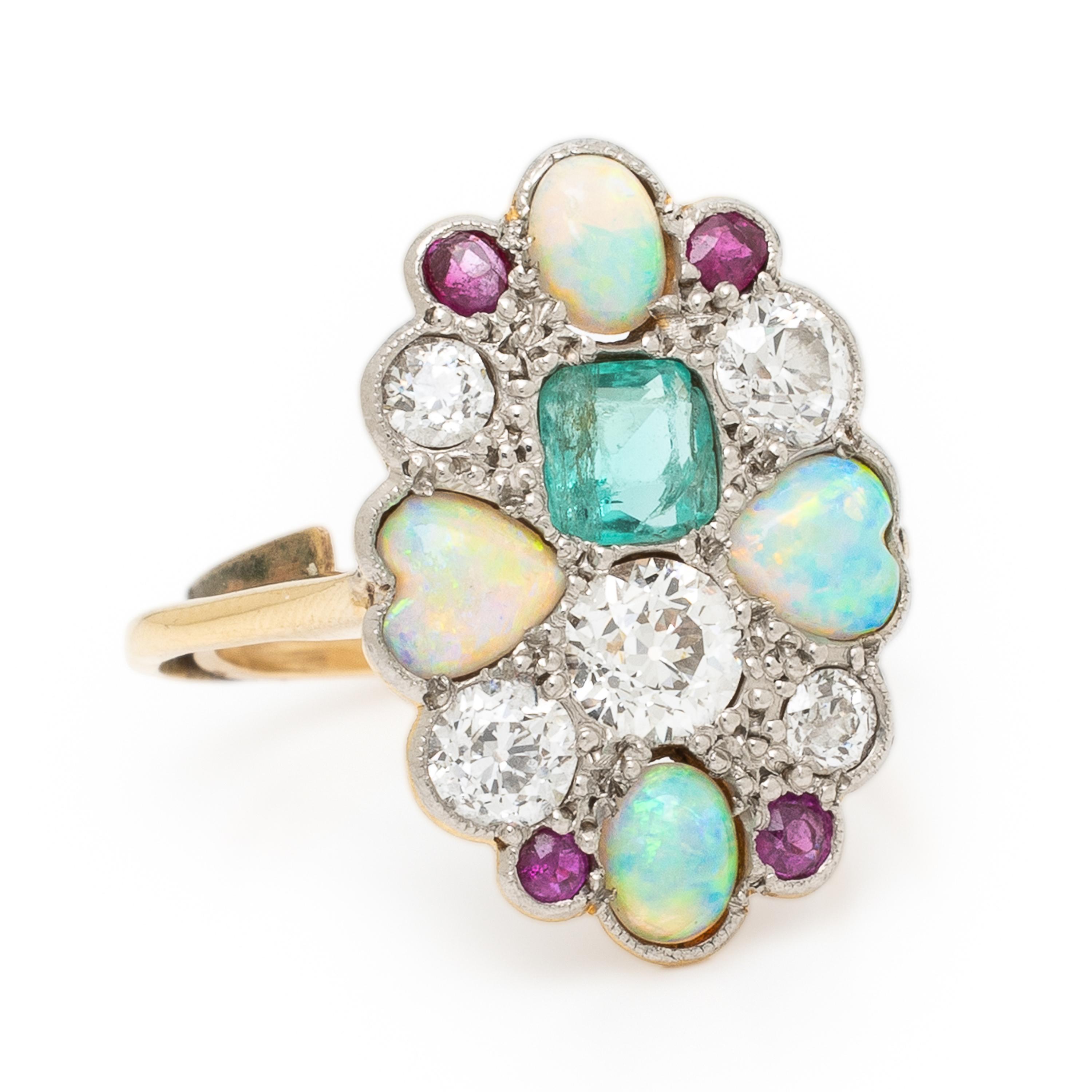 Multigem and Platinum-Topped Yellow Gold Ring