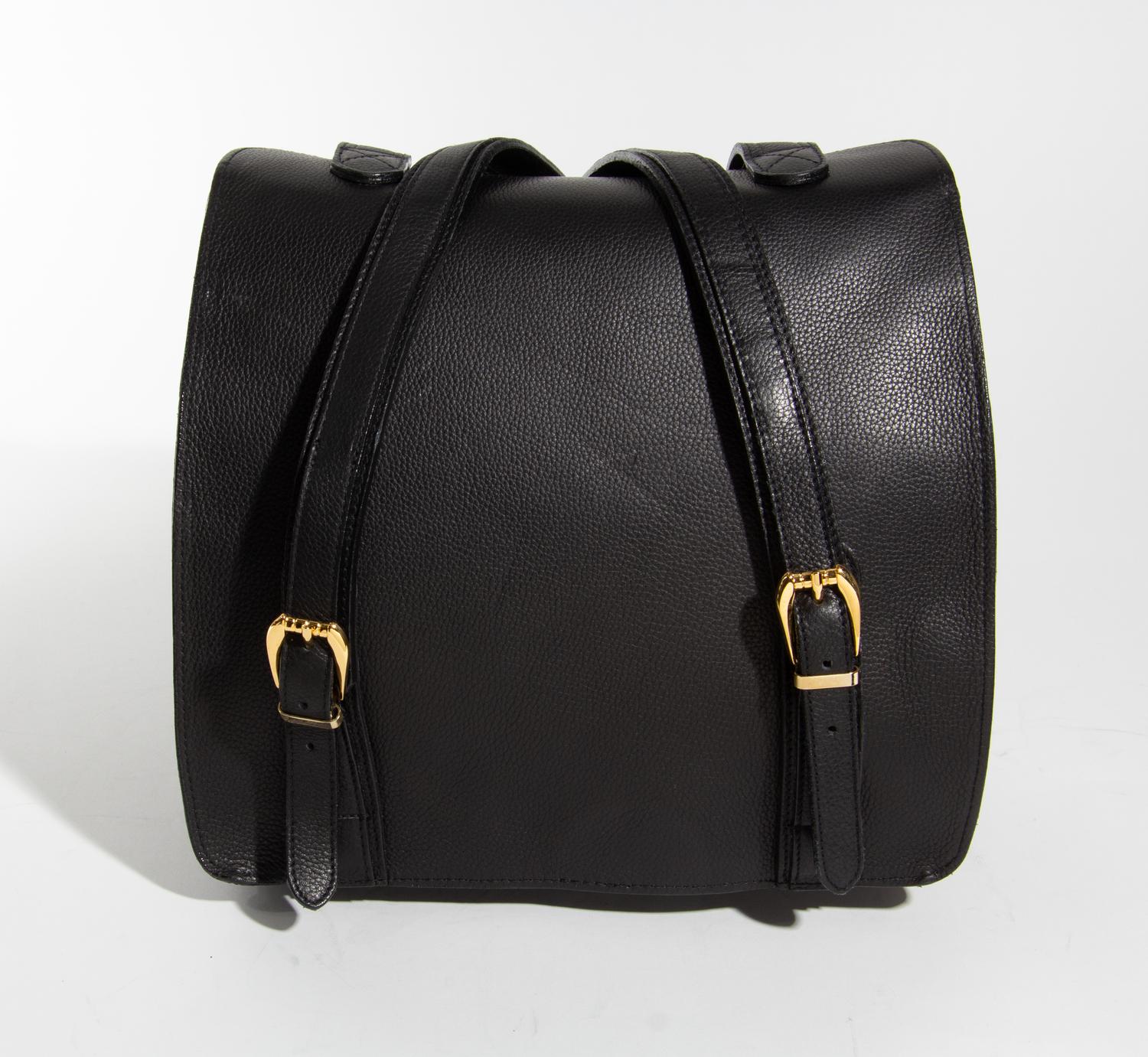 A Gianni Versace Black Leather Backpack, 11.75" x 11" x 4.5".