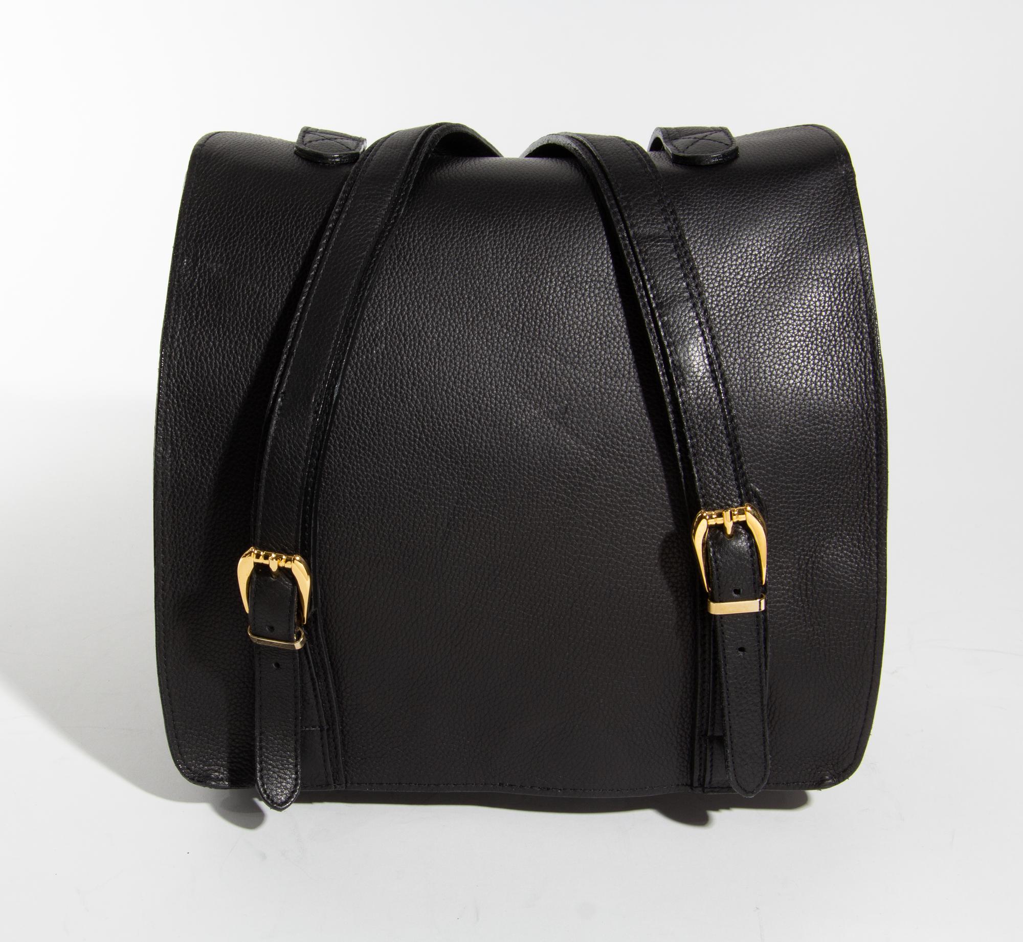 A Gianni Versace Black Leather Backpack, 11.75" x 11" x 4.5".