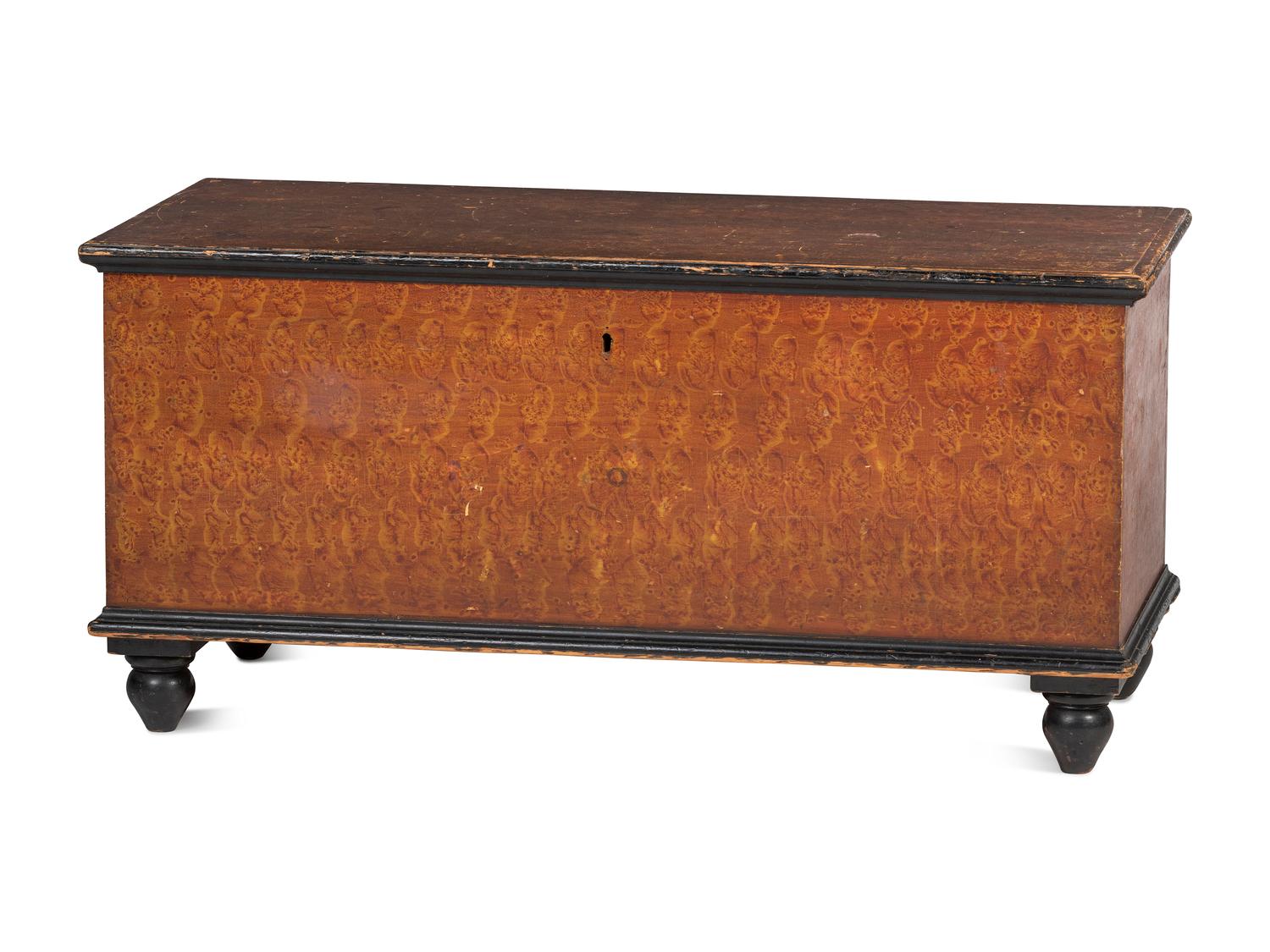 A Late Federal Country Red and Yellow Sponge-Decorated Blanket Chest