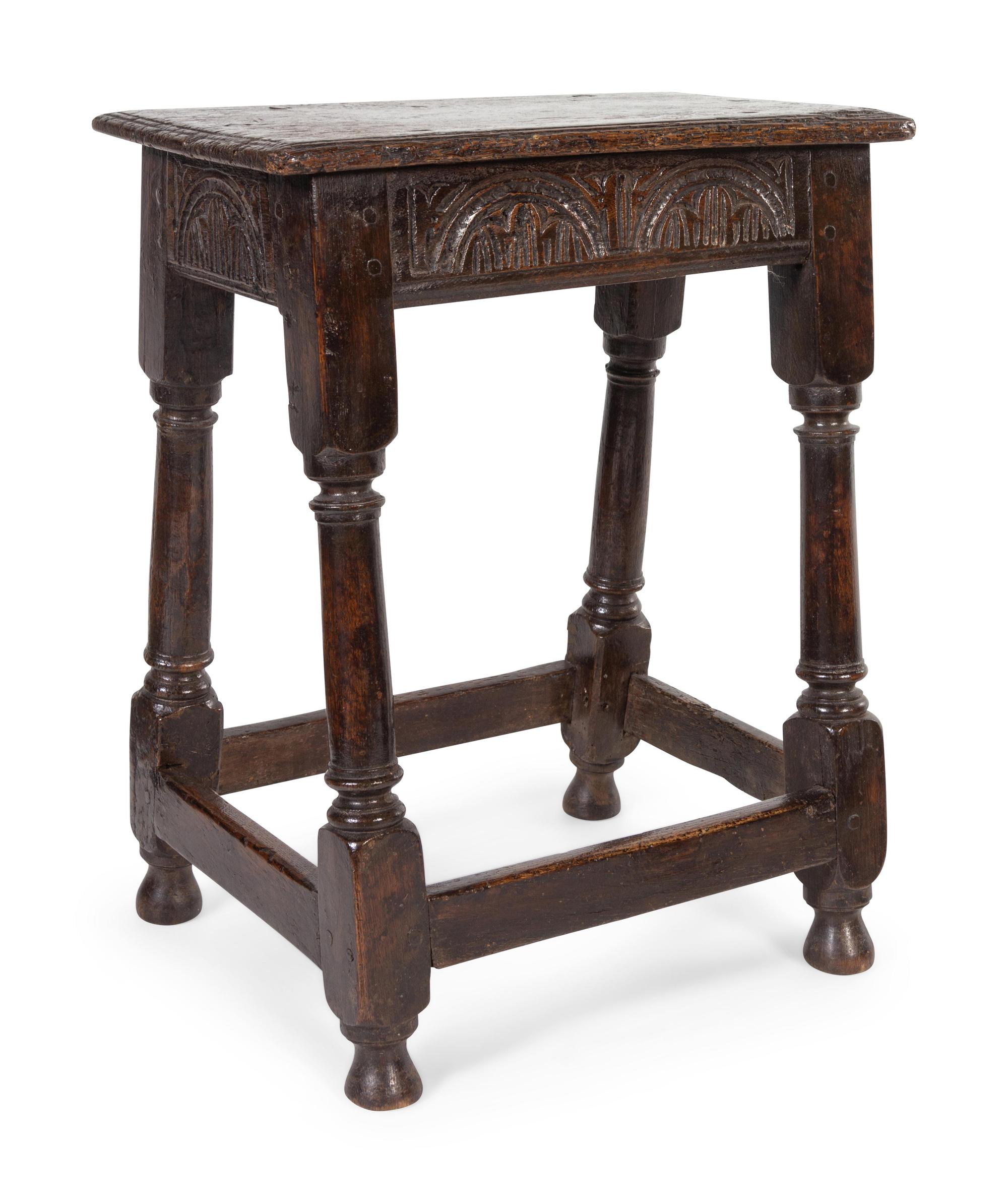Two Jacobean Oak Bench Stools