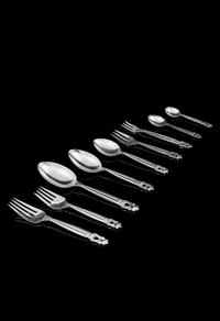 A Large Georg Jensen Silver Acorn Pattern Flatware Service