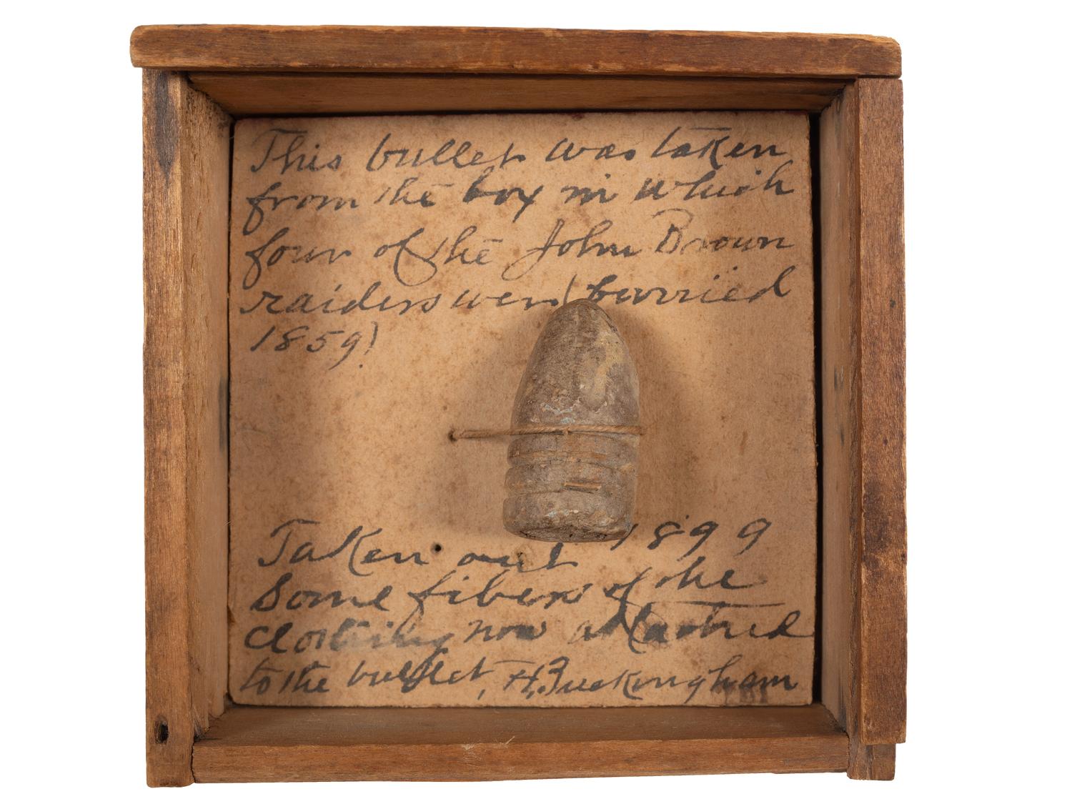 [BROWN, John (1800-1859)]. Bullet taken from the box in which four of the John Brown raiders were buried.