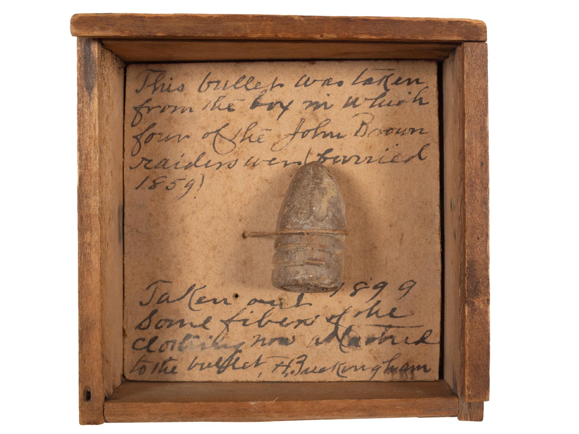 [BROWN, John (1800-1859)]. Bullet taken from the box in which four of the John Brown raiders were buried.