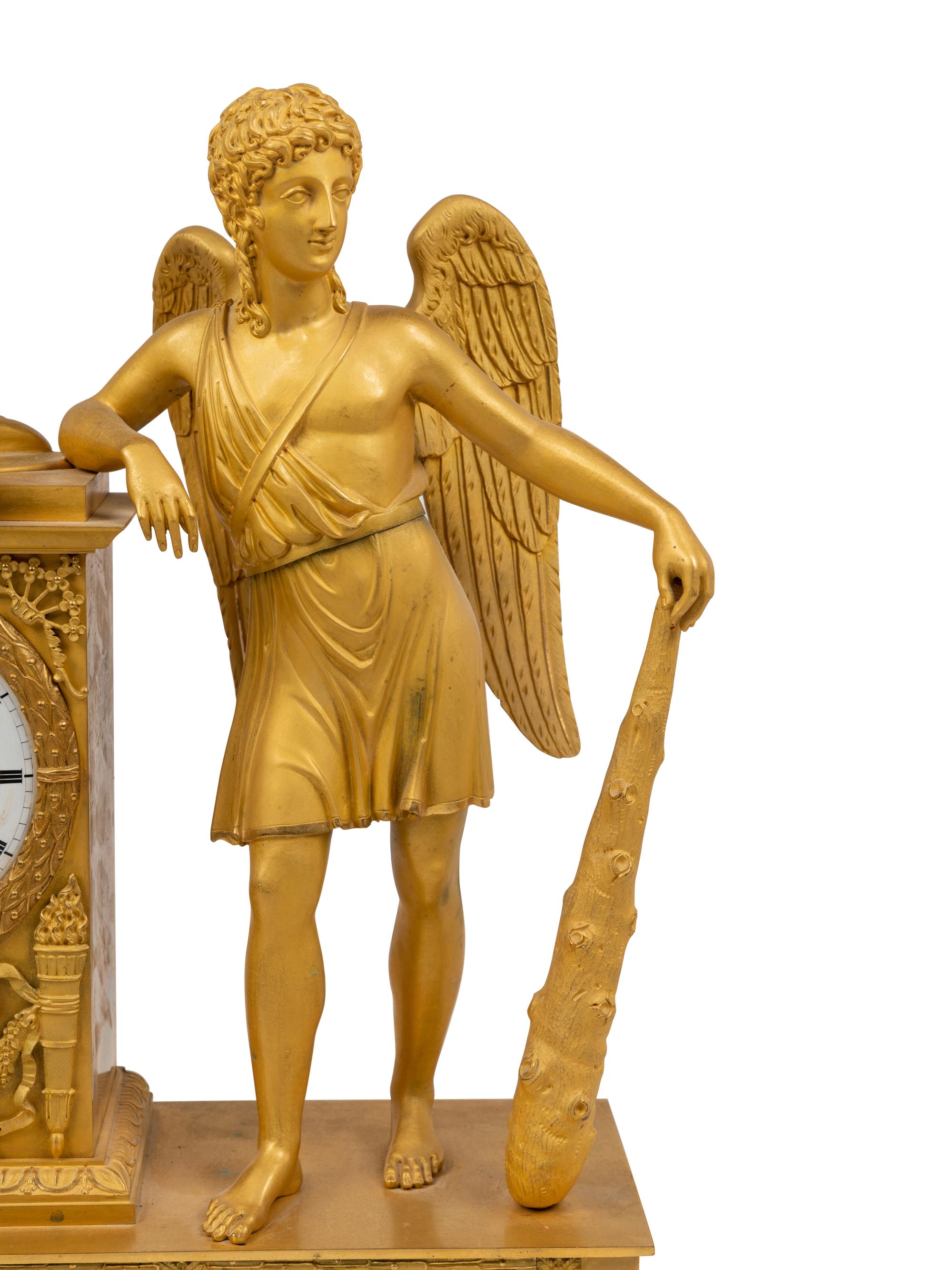 An Empire Gilt Bronze Figural Mantel Clock