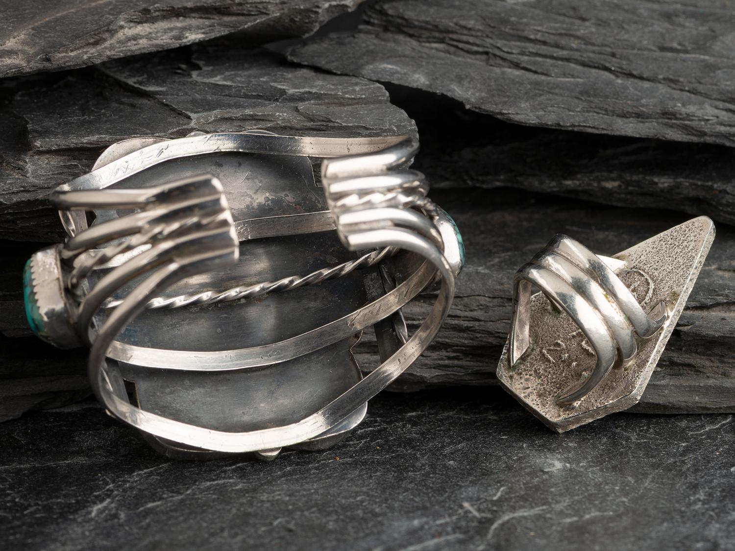 Navajo and Kewa Necklace, Ring, and Cuff Bracelet
