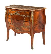 A Louis XV Style Gilt Bronze Mounted Marquetry Marble-Top Commode