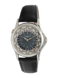 A FINE AND ATTRACTIVE PATEK PHILIPPE, REF. 5110P PLATINUM 'WORLD TIME' WRISTWATCH