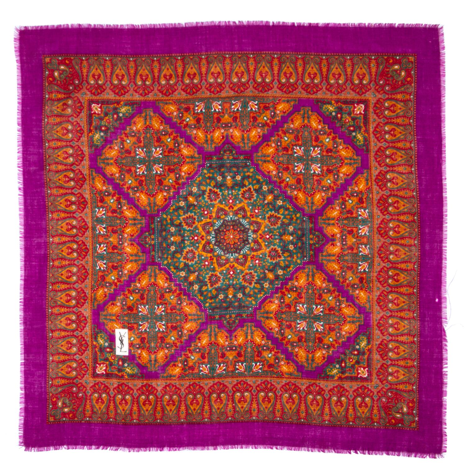 An Yves Saint Laurent 90cm Multicolor Wool Scarf, 36" x 36".