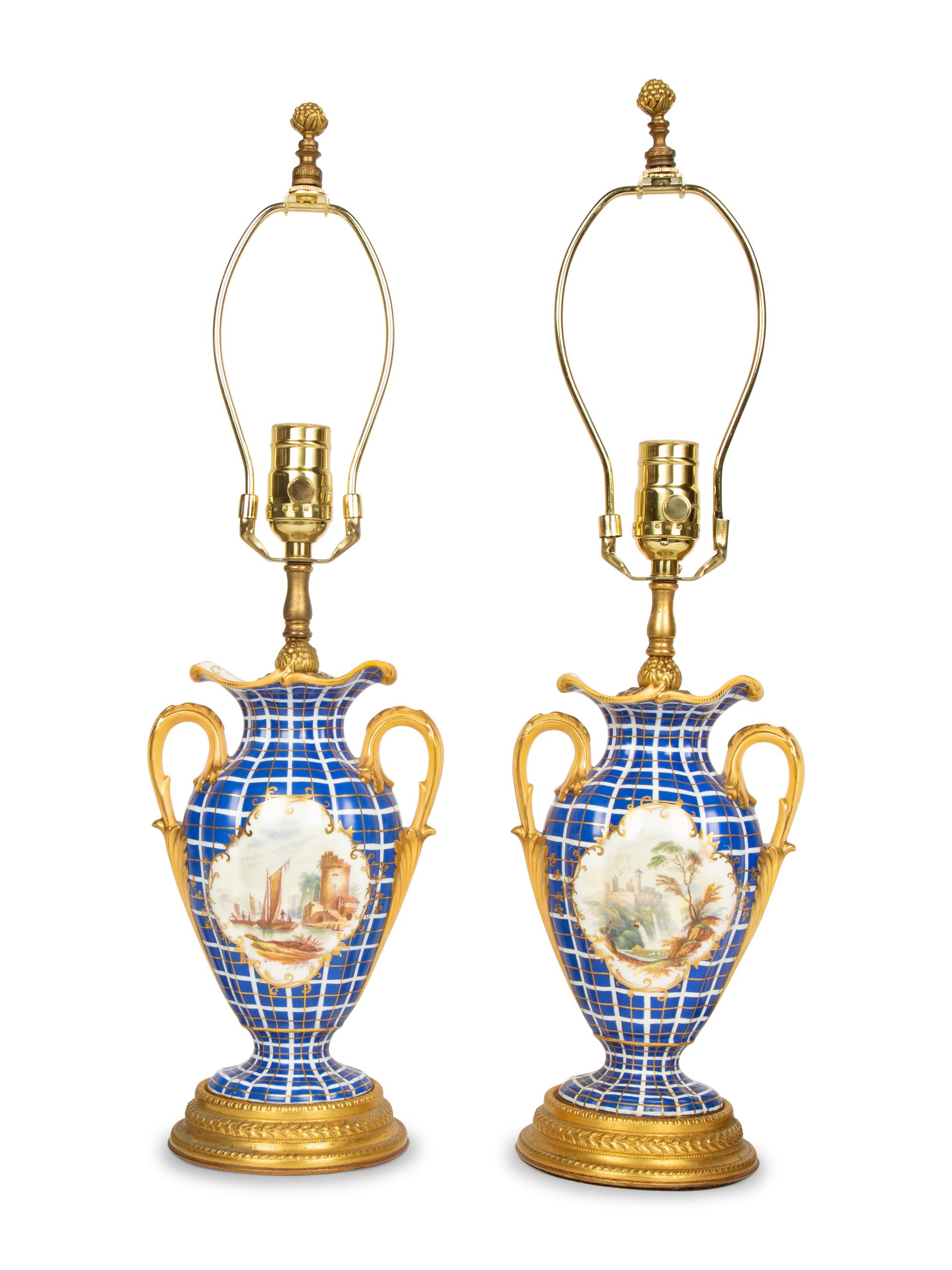 A Pair of Continental Gilt Bronze Mounted Porcelain Lamps — 19TH CENTURY