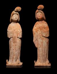 Two Chinese Painted Pottery Figures of Fat Ladies