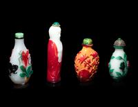 Four Chinese Glass Overlay Snuff Bottles