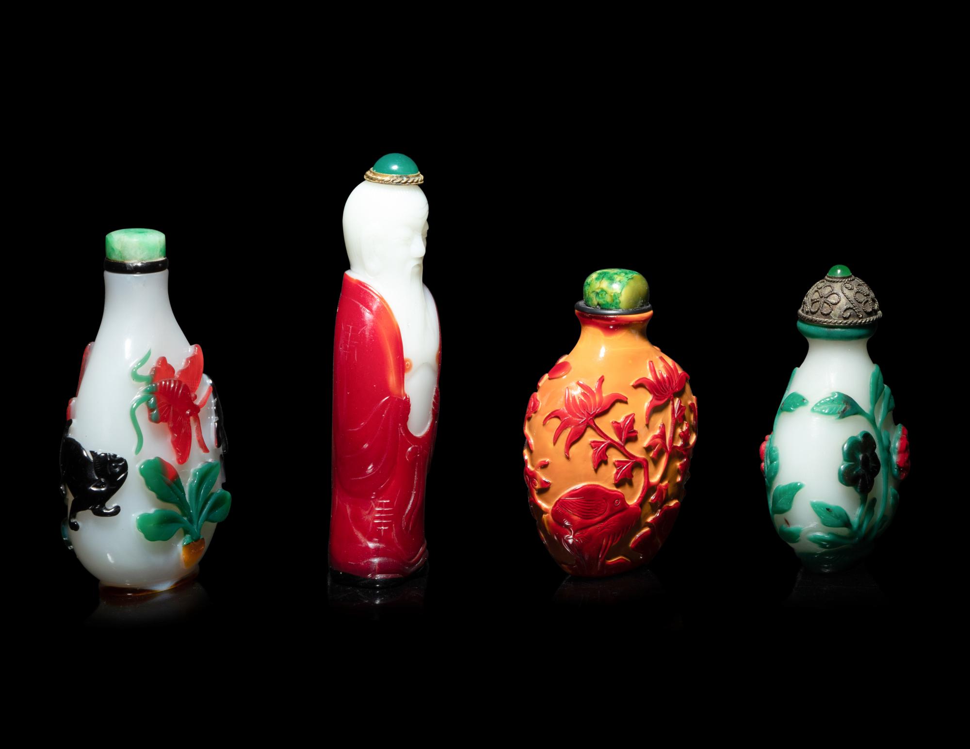 Four Chinese Glass Overlay Snuff Bottles