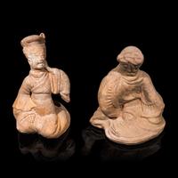 Nine Chinese Sichuan Style Pottery Figures of Musicians and Dancers, Han Dynasty — 漢 四川風格灰陶伎樂俑一組九件