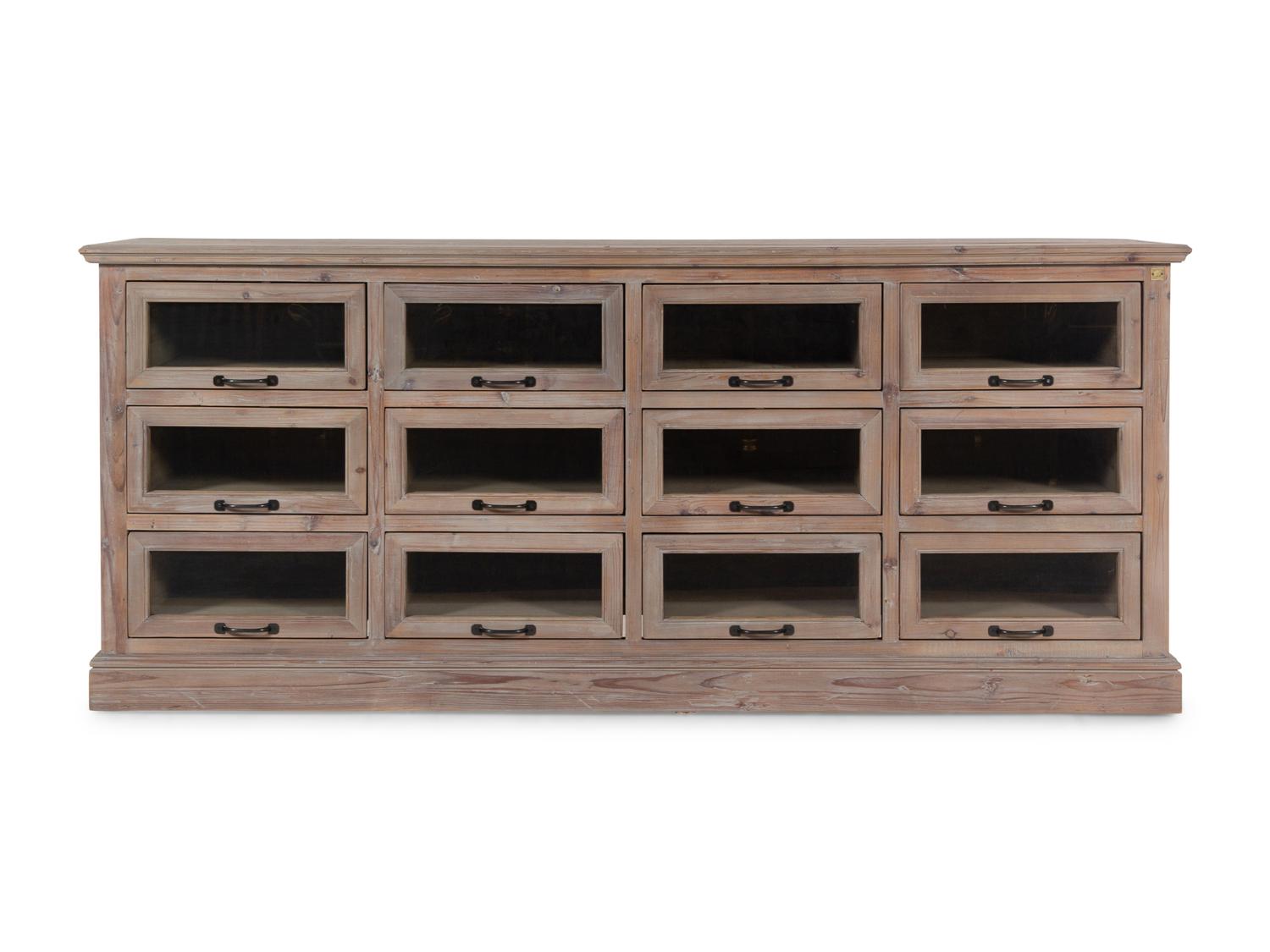 A Recycled Wood Display Cabinet with Glass-Front Drawers