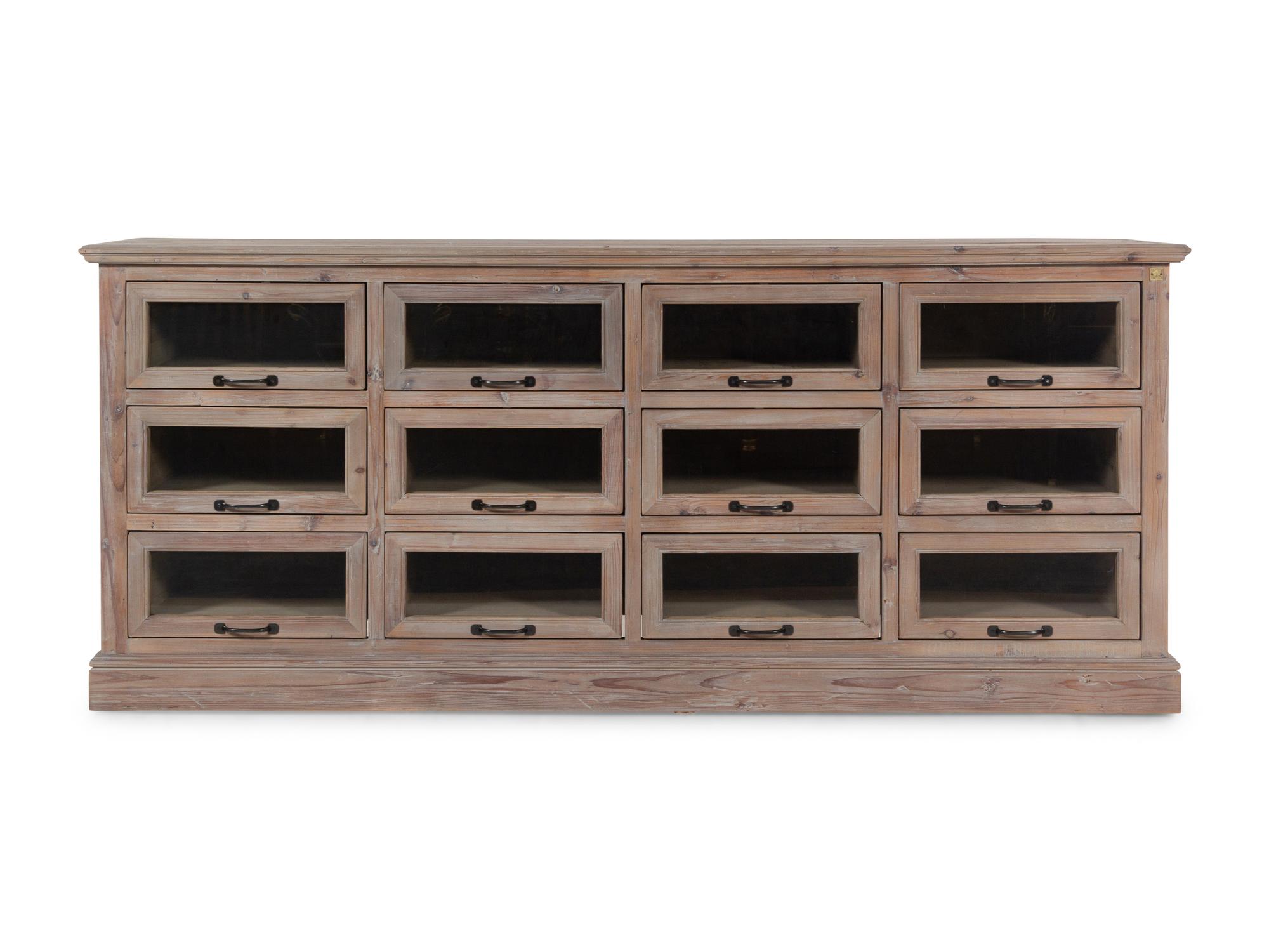 A Recycled Wood Display Cabinet with Glass-Front Drawers