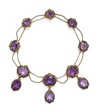 ANTIQUE, AMETHYST AND BLACK ENAMEL NECKLACE