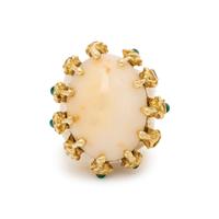 CORAL, EMERALD, AND YELLOW GOLD RING