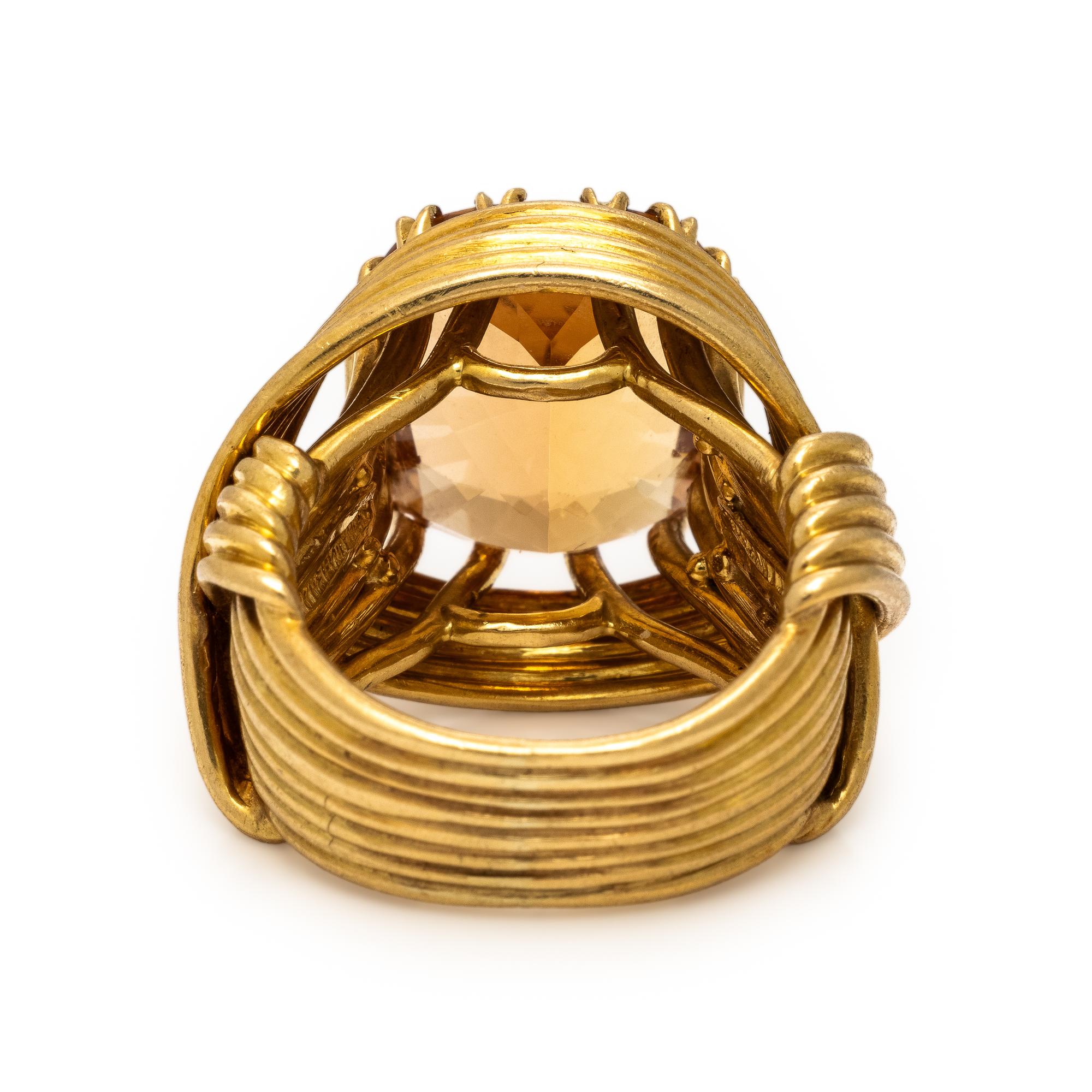Tiffany & Co., Schlumberger, Precious Brownish Orange Topaz and Yellow Gold Ring