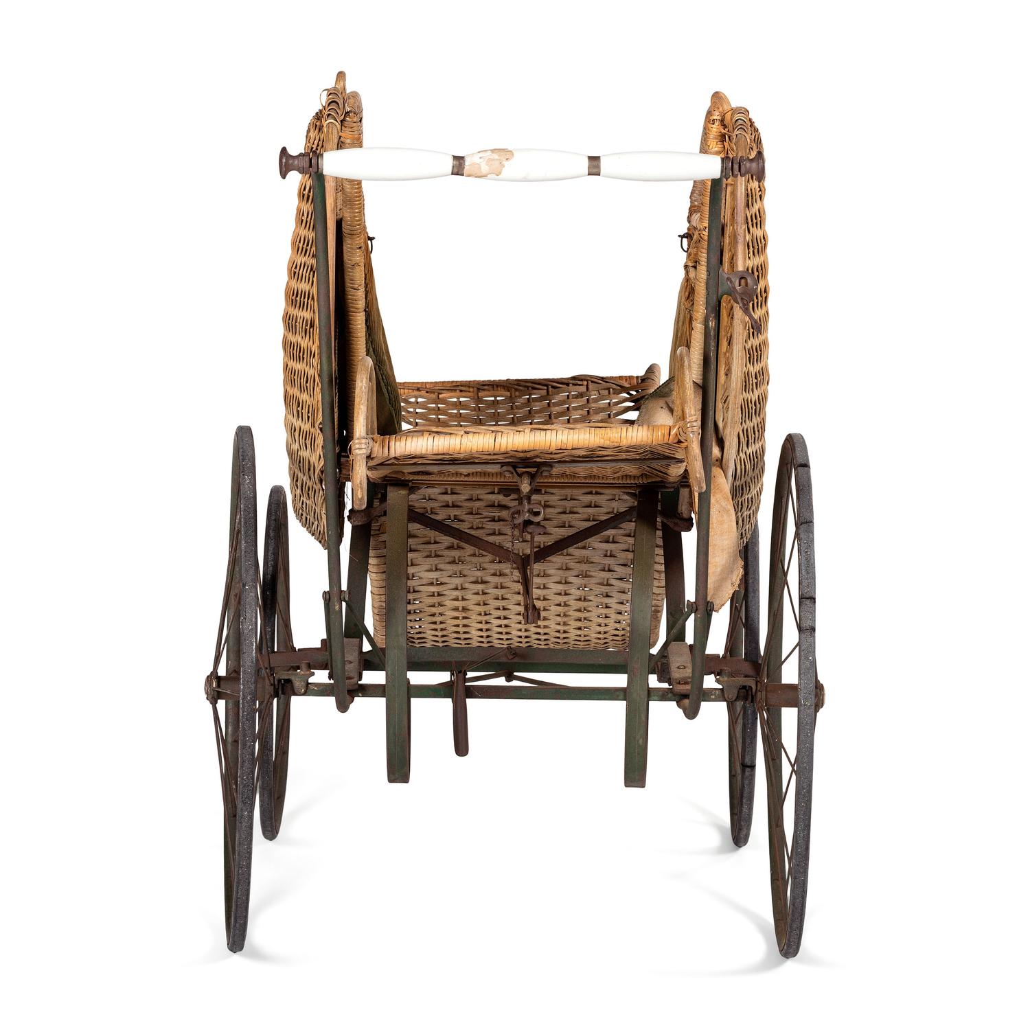 A Victorian Basket Weave Swan-Decorated Trolley