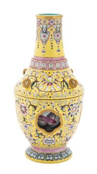 A Famille Jaune Porcelain Vase Height 11 1/4 inches.