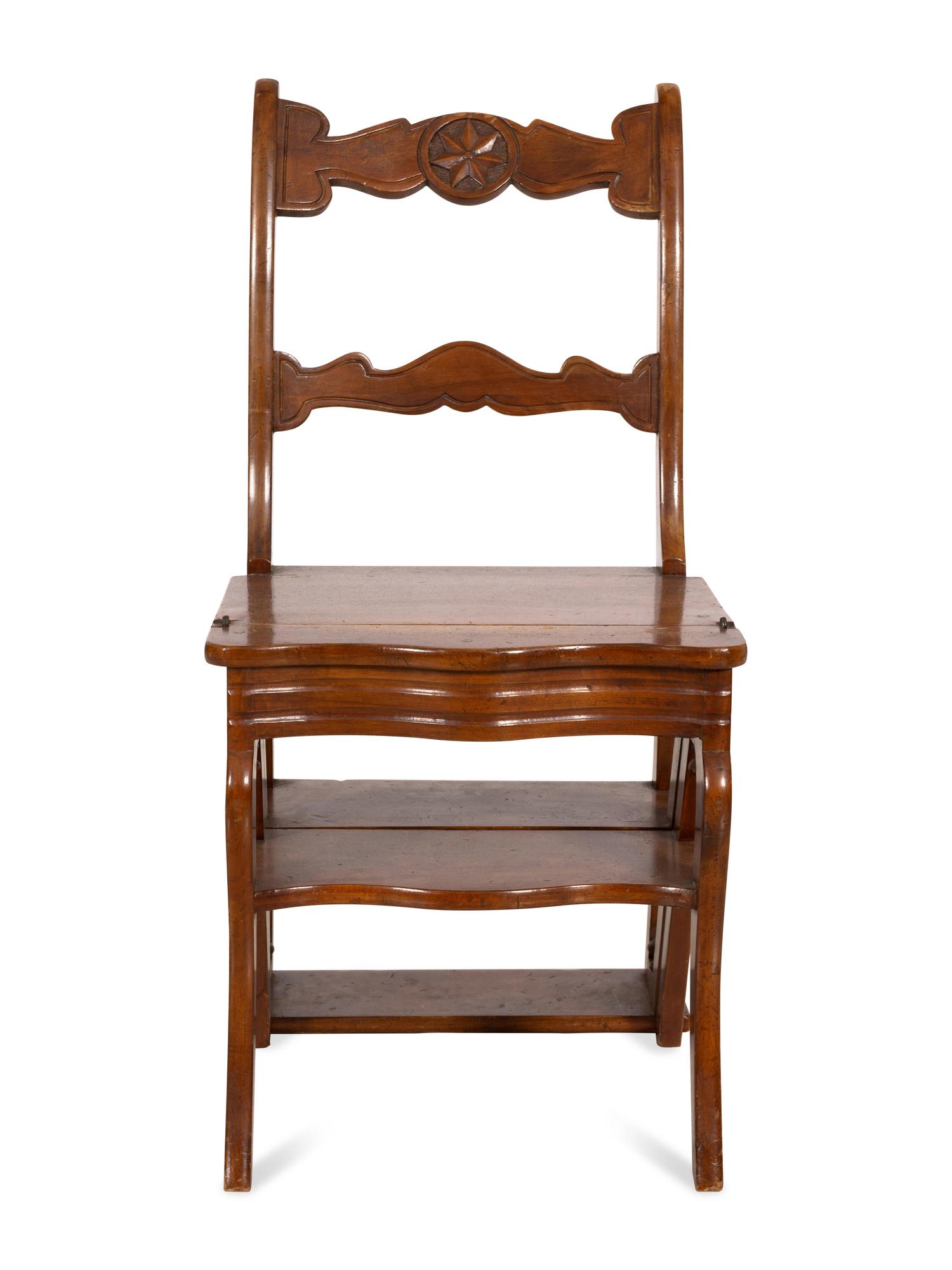 An Italian Walnut Metamorphic Chair and Library Ladder