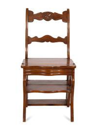 An Italian Walnut Metamorphic Chair and Library Ladder