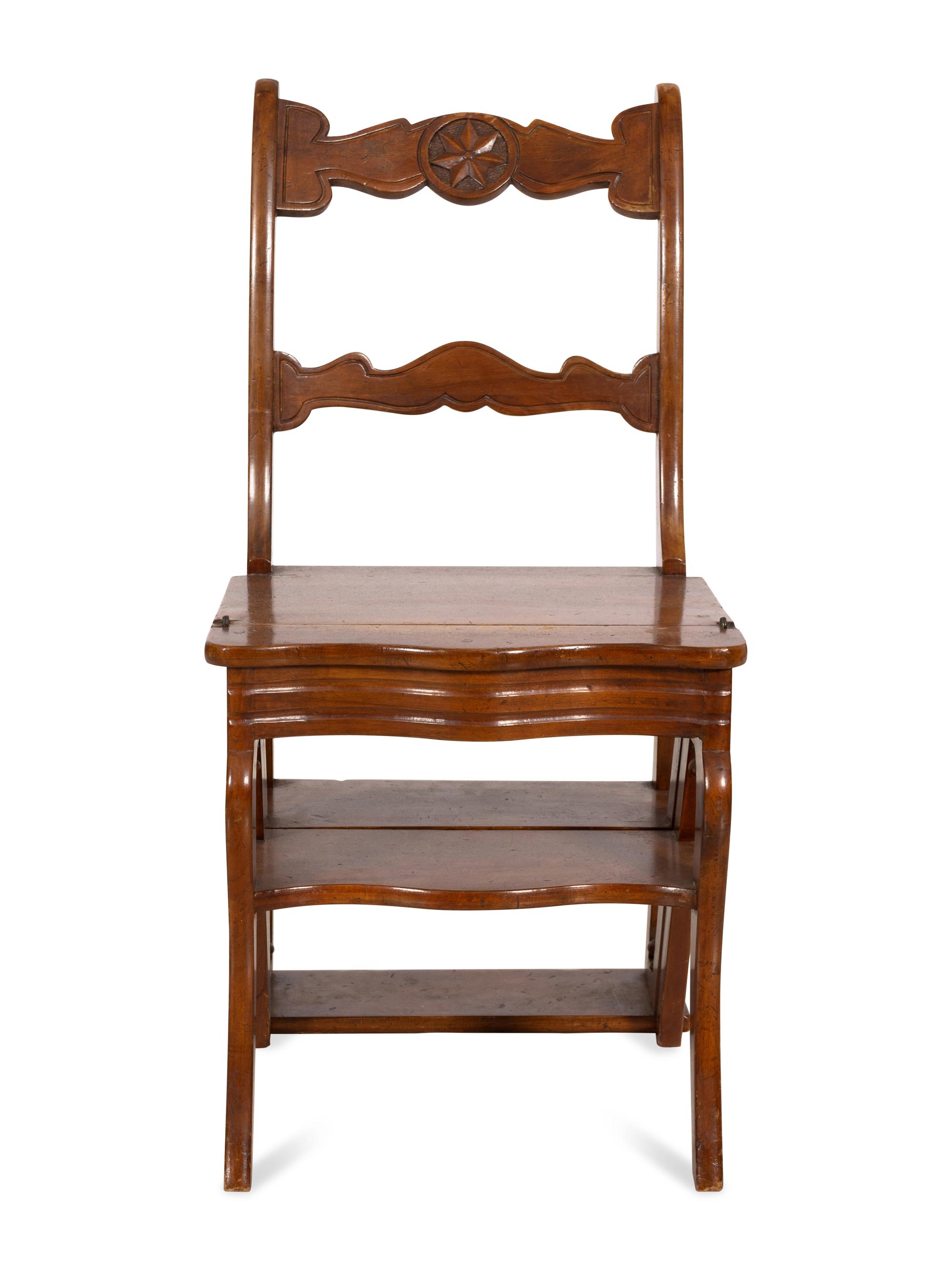 An Italian Walnut Metamorphic Chair and Library Ladder
