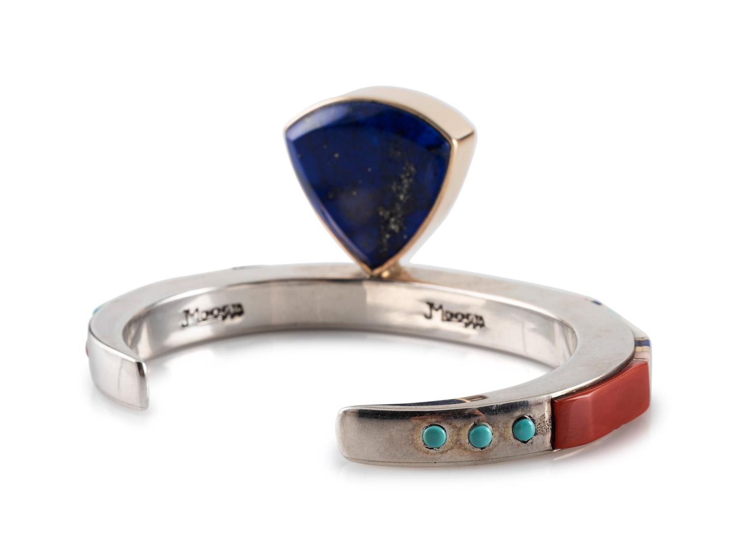 Silver and Mosaic Inlay Bracelet, with 14K Gold Accents