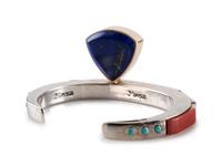 Silver and Mosaic Inlay Bracelet, with 14K Gold Accents