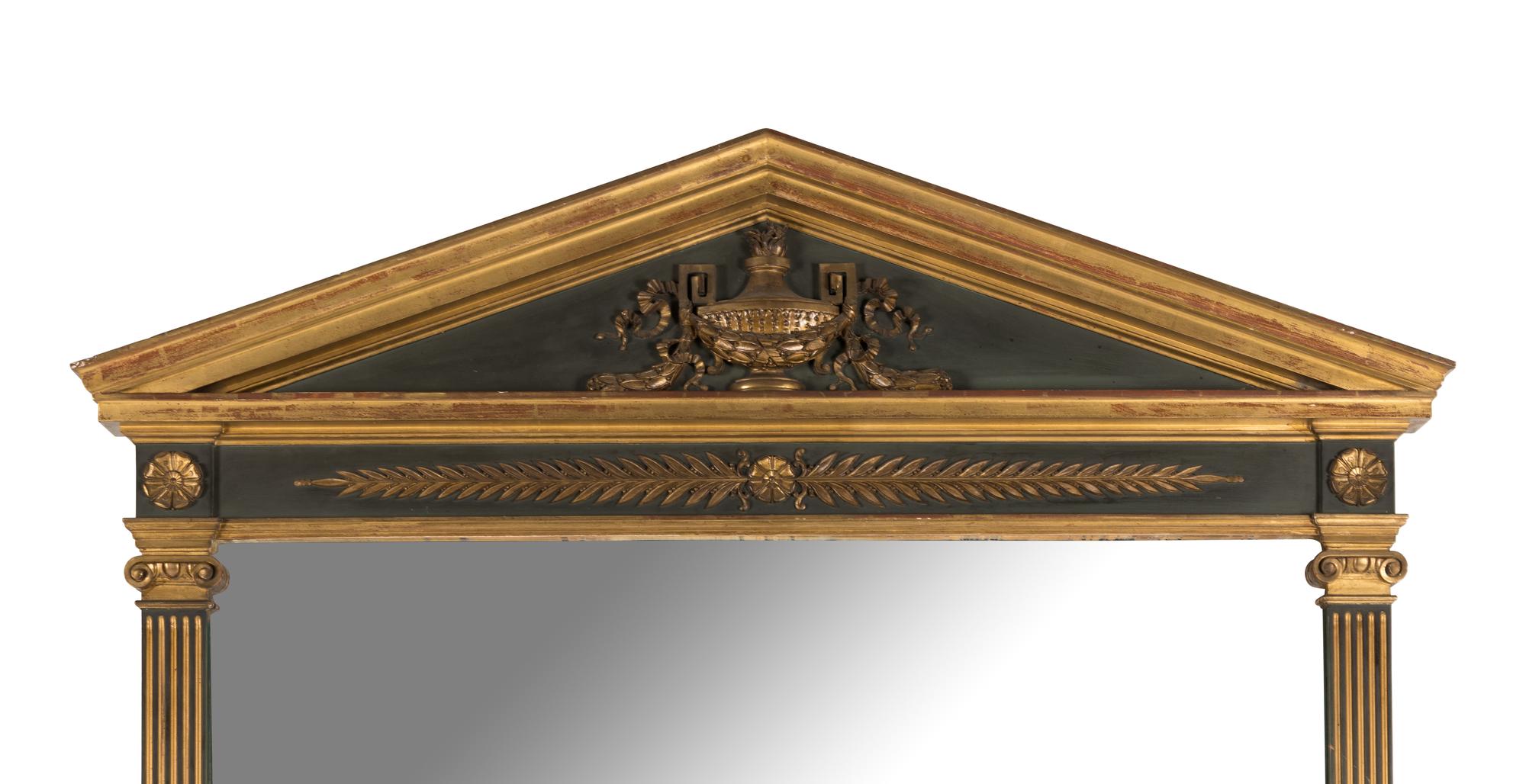 A Pair of Neoclassical Style Parcel Gilt and Ebonized Mirrors