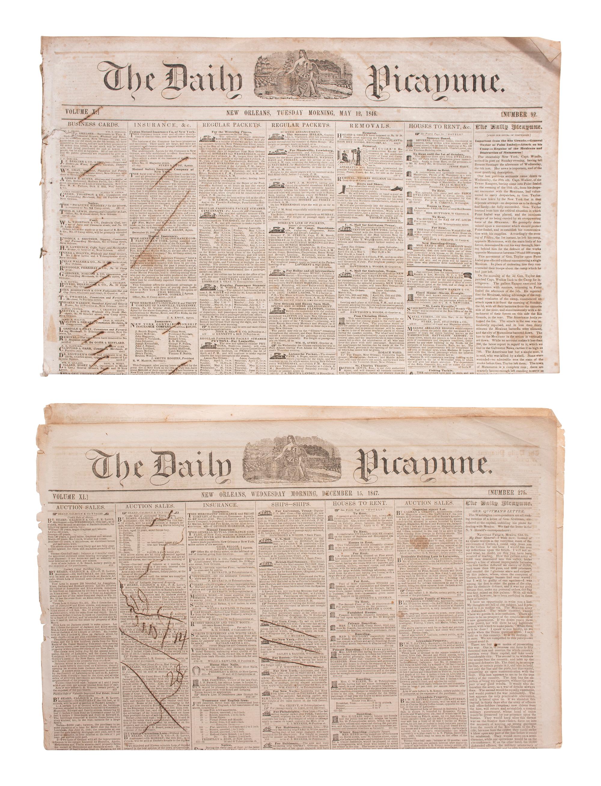 [MEXICAN WAR]. 200+ New Orleans newspapers, incl. Daily Picayune issues with Mexican War coverage.