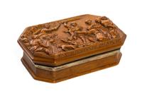 A English Carved Wood and Gilt Silver Mounted Box, Width 4 3/8 inches.