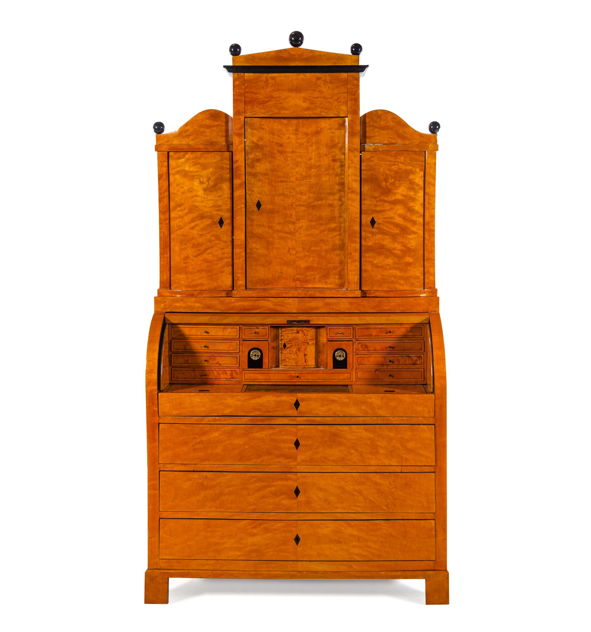 A Biedermeier Parcel Ebonized Birch Secretary Bureau