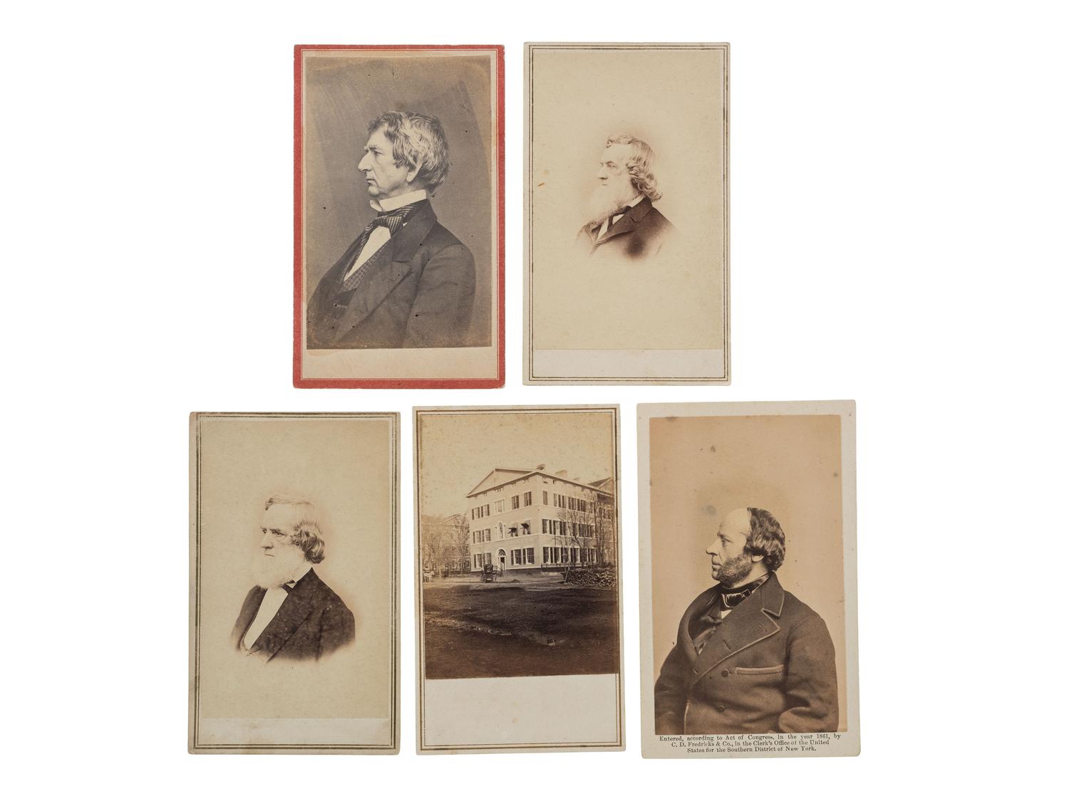 [CIVIL WAR]. A group of 5 CDVs, incl. Civil War personalities and outdoor view of the Navy Department building.
