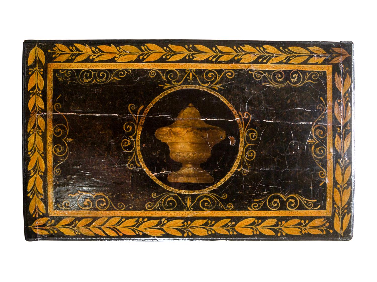 A Northern European Painted and Penwork-Decorated Work Table