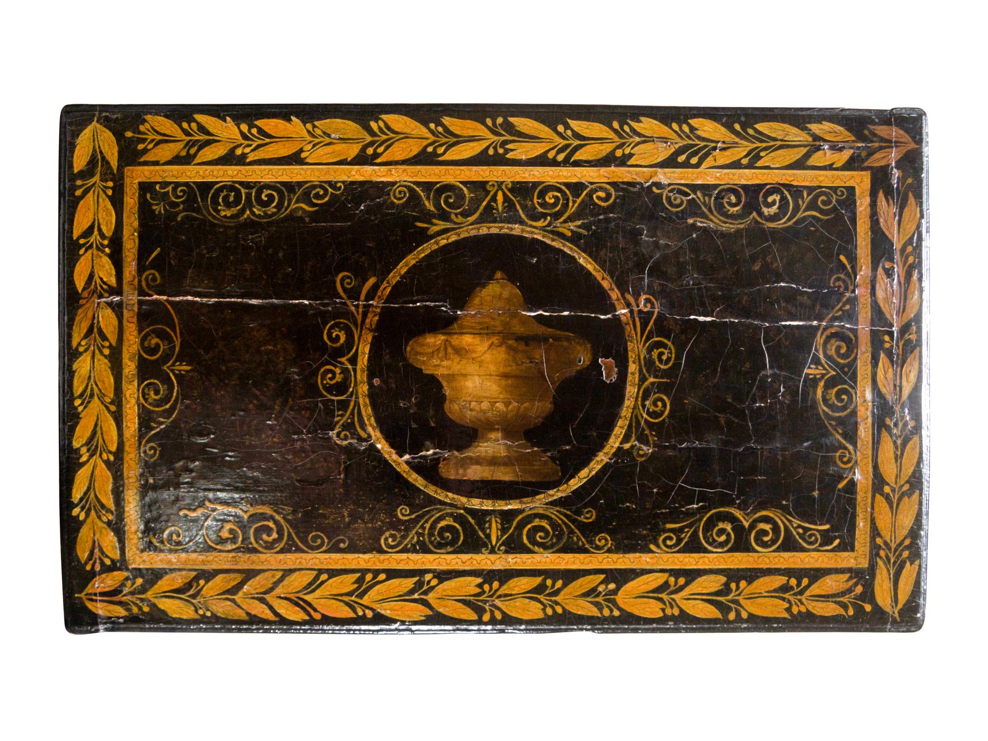 A Northern European Painted and Penwork-Decorated Work Table