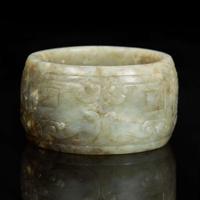 A Chinese carved mottled grey jade archaistic ceremonial object 高古風格玉環 Qing dynasty ?