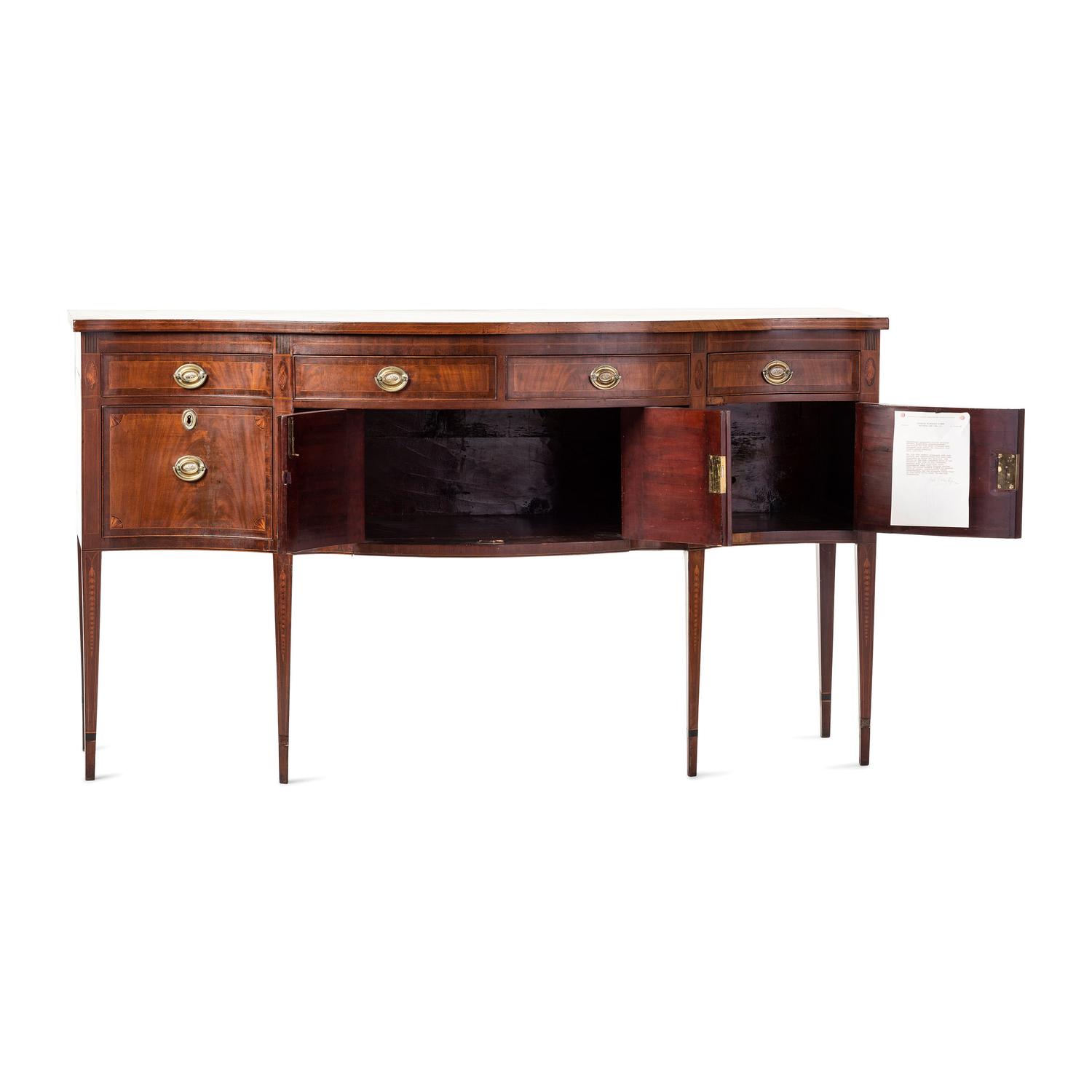A Federal Marquetry Decorated Mahogany Serpentine-Front Sideboard