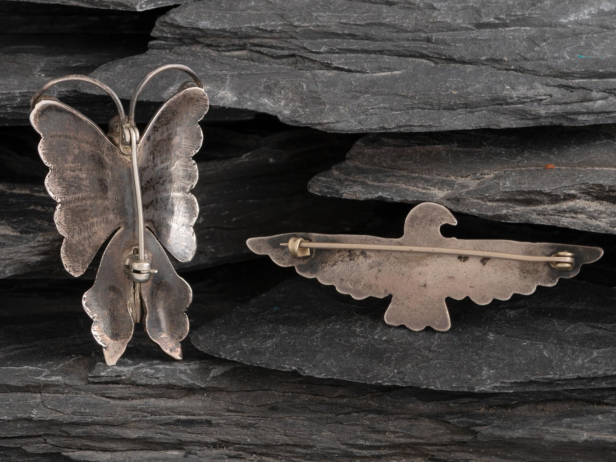 Navajo Silver and Turquoise Pins, Eagle and Butterfly