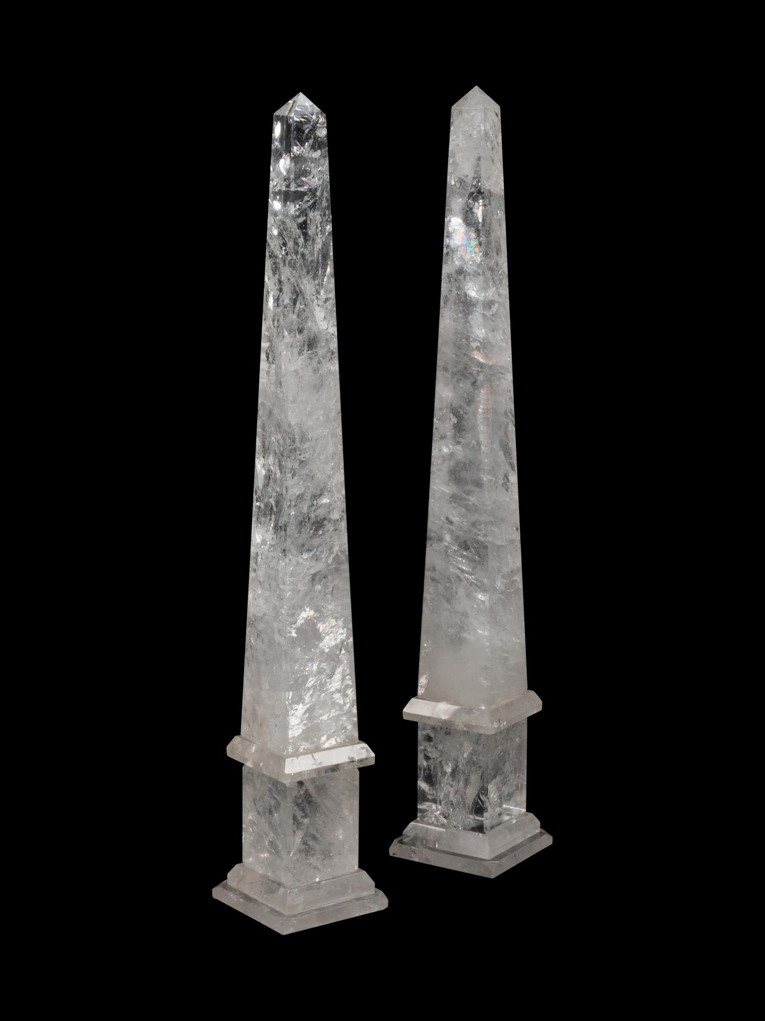 A Pair of Neoclassical Style Rock Crystal Obelisks