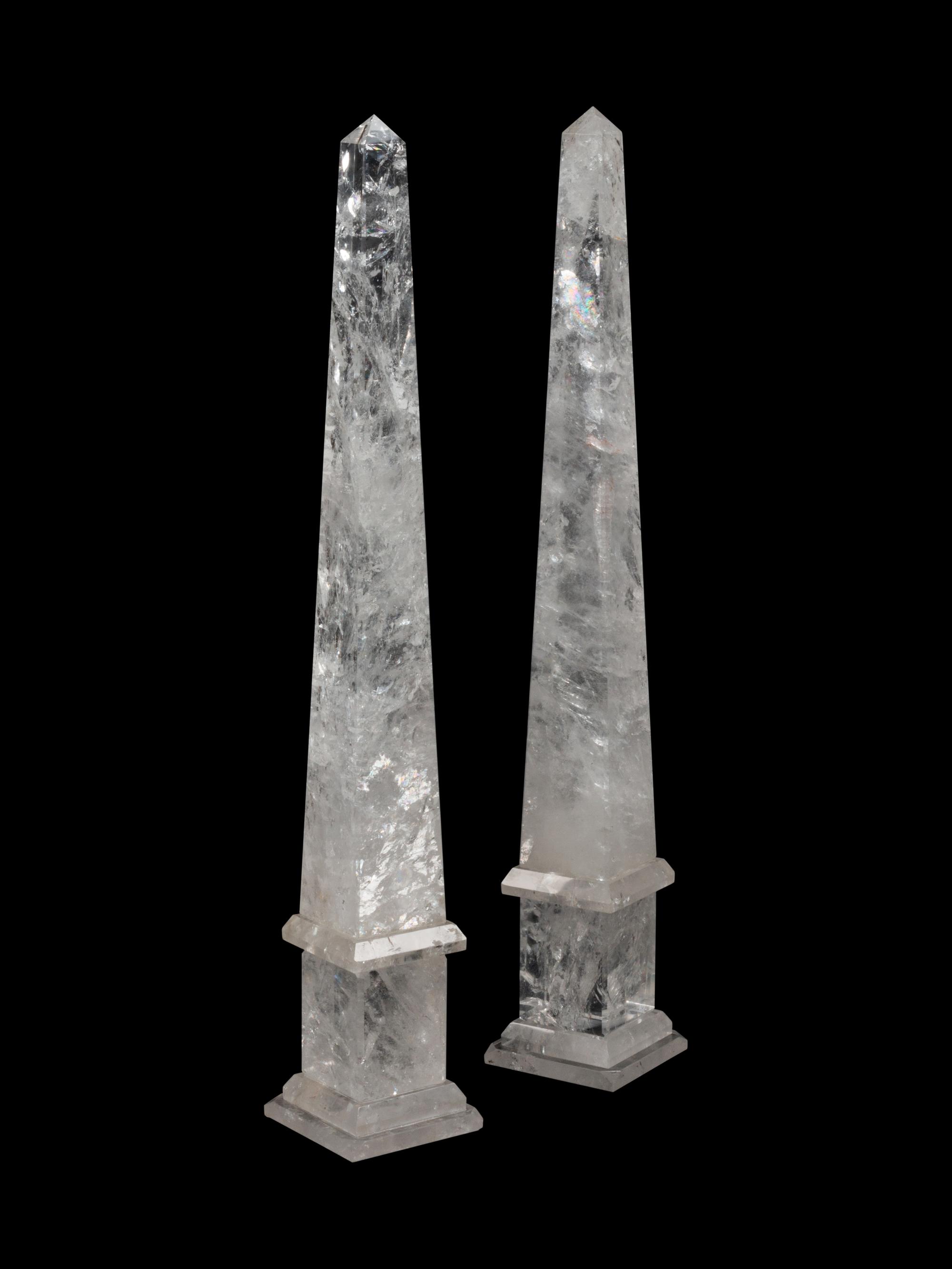 A Pair of Neoclassical Style Rock Crystal Obelisks