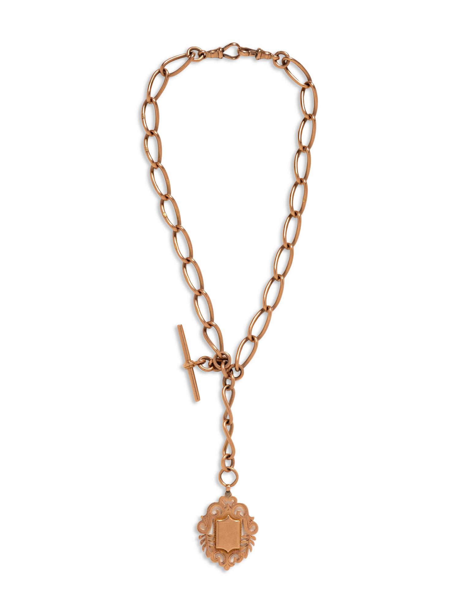 An Antique 9 Karat Rose Gold Fob Chain,