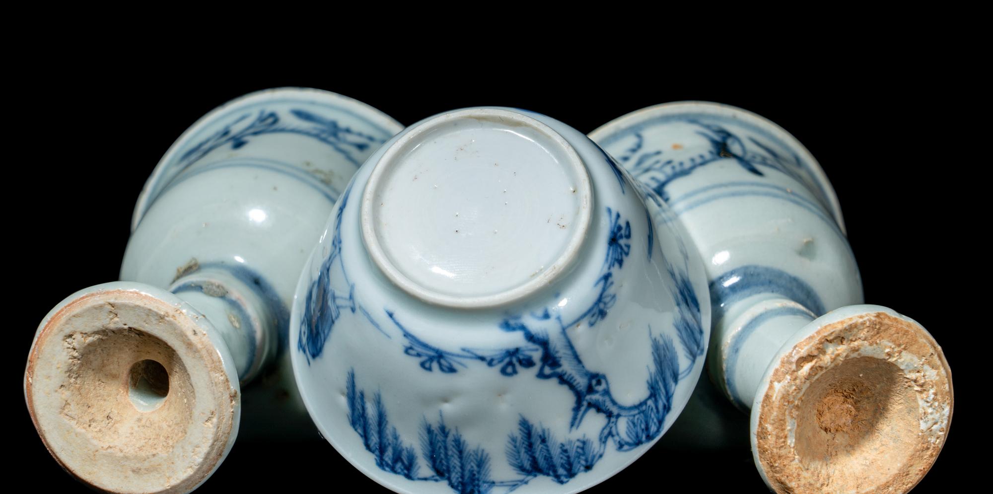 Three Chinese Blue and White Porcelain Cups