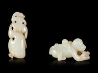 Two Chinese Jade Carvings of Monkeys