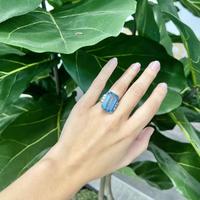 A 14K white gold, aquamarine, and diamond ring