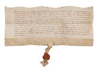 IMMORTALIZED BY SHAKESPEARE Indenture by the Duke of Aumale, to William Peytenin and Joan his wife, in Anglo-French, manuscript on parchment and seal [London, 16 October 1398]