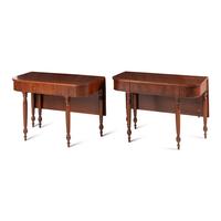 A Pair of Walnut Convertible Console Tables and Dining Table