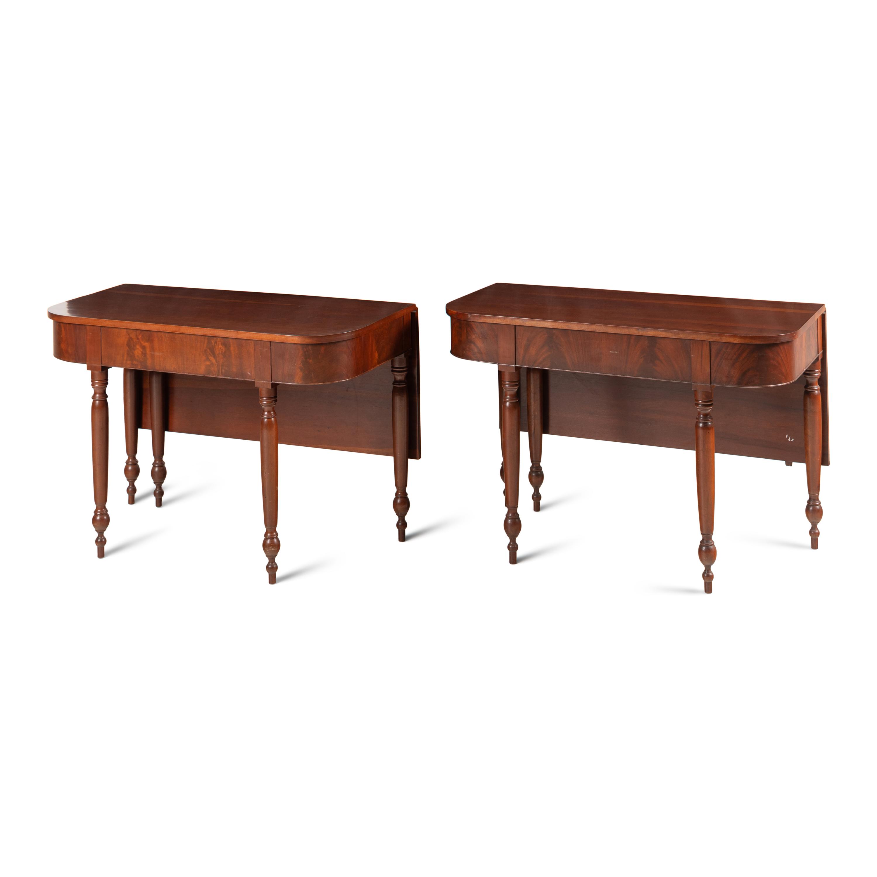 A Pair of Walnut Convertible Console Tables and Dining Table